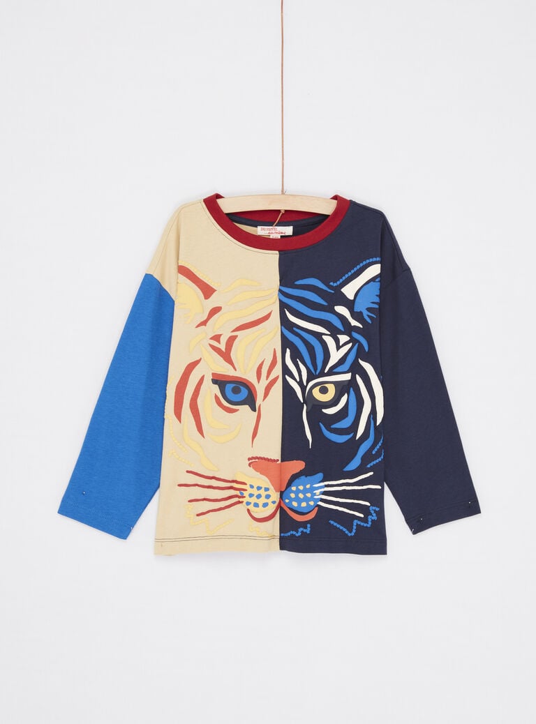 T-shirt colorblock multicolore à motif tête de tigre garçon