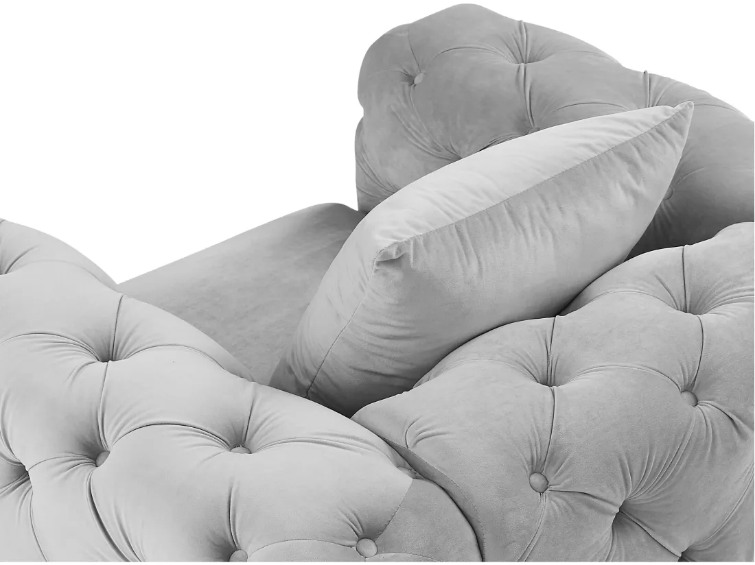 Fauteuil chesterfield en velours gris clair EDWINA
