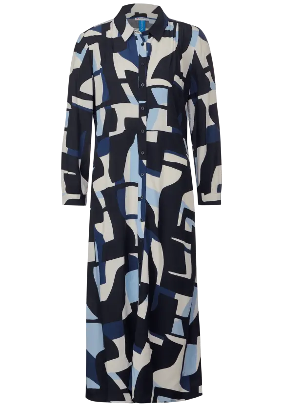 Print Hemdblusenkleid - deep blue