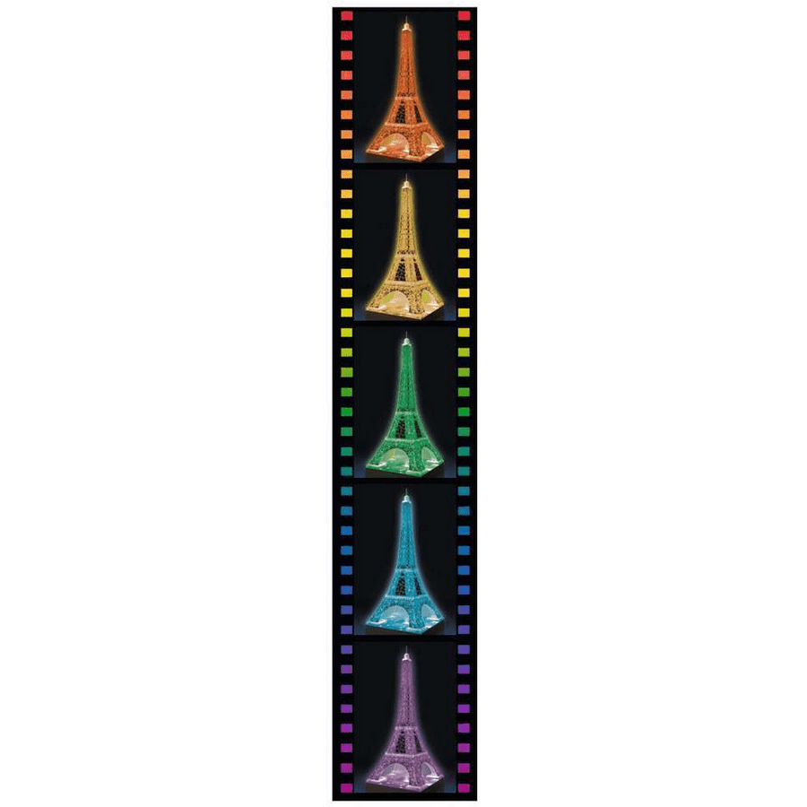 Ravensburger Eiffelturm bei Nacht bunt