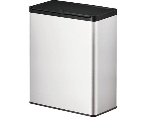 EKO Essential Touch prullenbak met scharnierend deksel, 2 compartimenten (2 x 20 l), zilver/zwart geborsteld mat