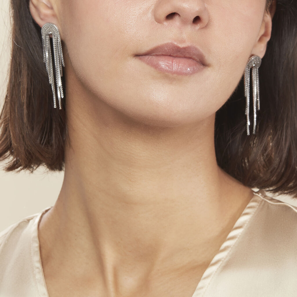 Boucles D'oreilles Pendantes Jakarta Argent Blanc