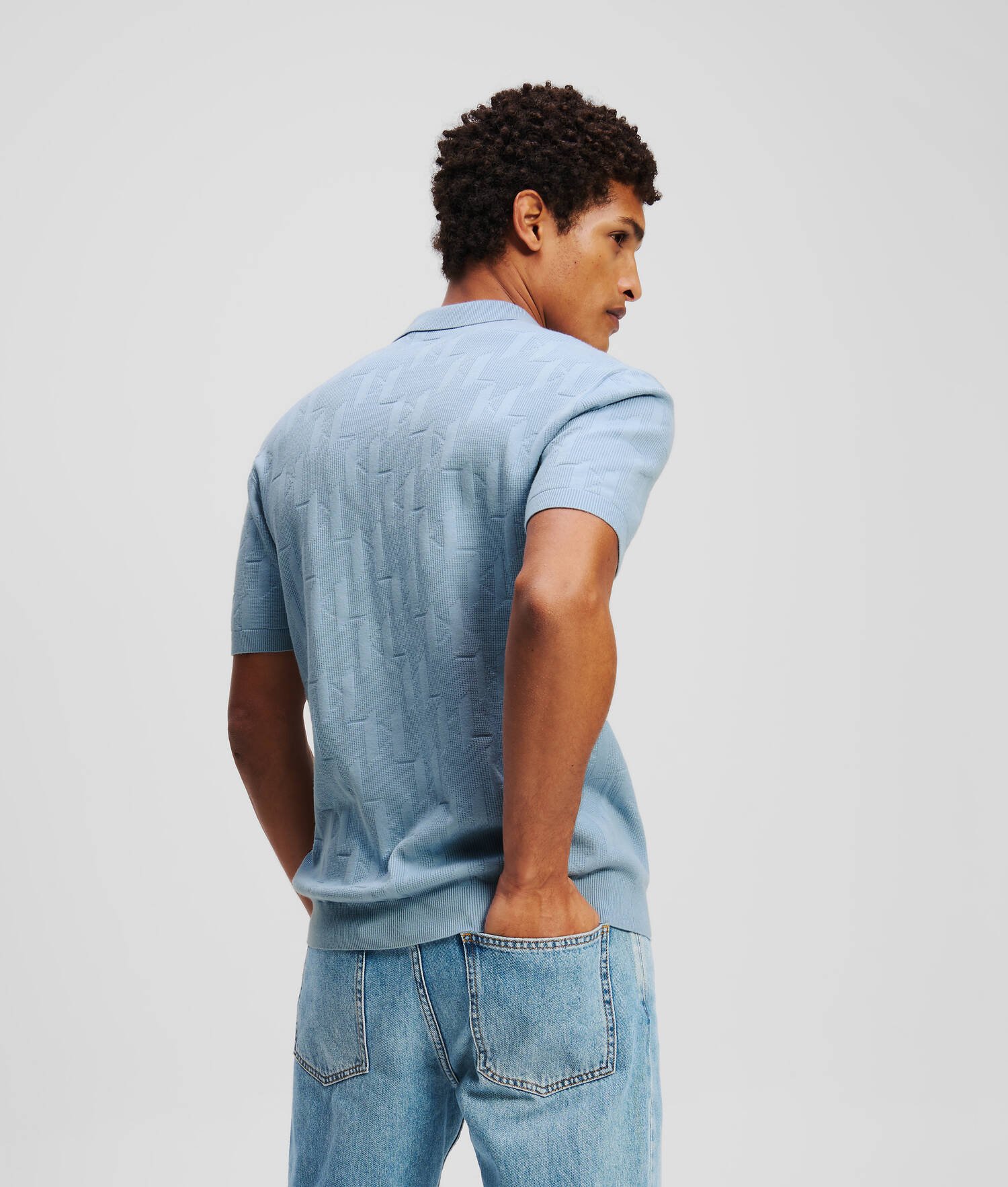 POLO ZIPPÉ KL MONOGRAM - Chambray doux