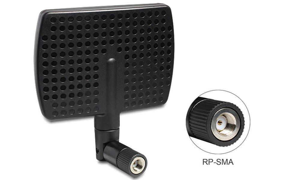 WLAN-Antenne direktional RP-SMA 7 dBi SektorDelock WLAN 802.11 ac/a/b/g/n Antenne RP-SMA Stecker 5 - 7 dBi direktional mit Kippgelenk schwarz