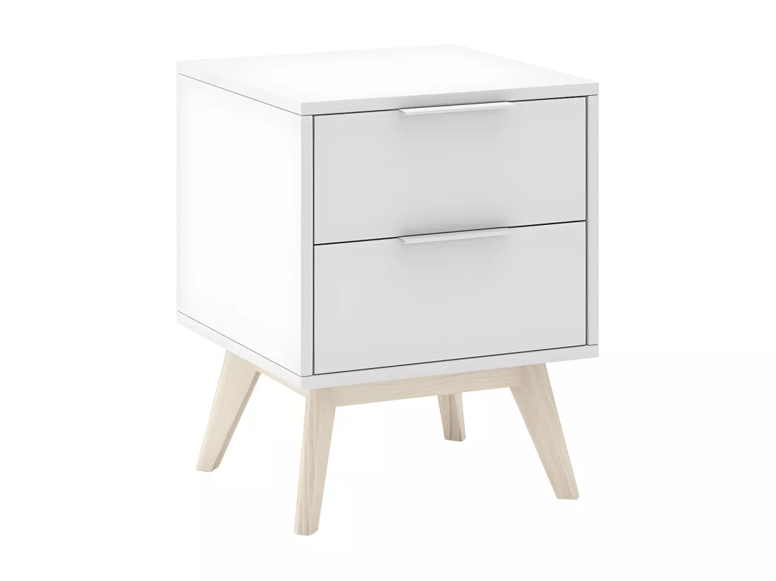 LAUPELL - Chambre 140x190cm avec Commode 3 Tiroirs Pin Naturel et Blanc Scandinave