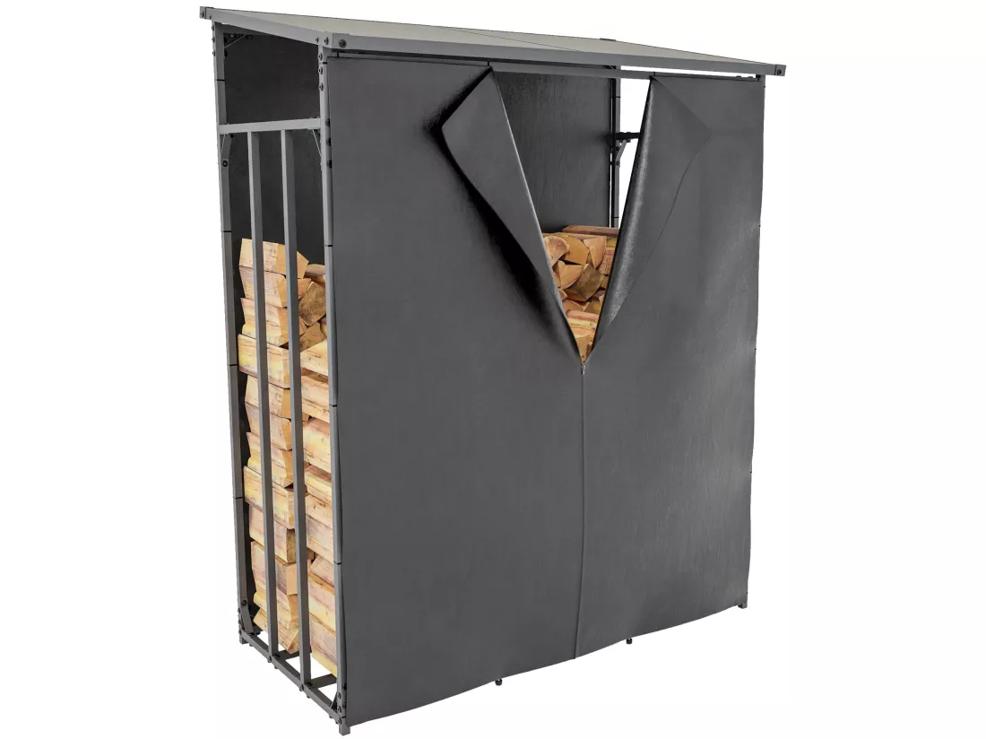 Etagère bois de cheminée - Métal - 130 x 70 x 165cm - Anthracite - Ruston