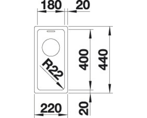 Blanco ANDANO 180-U spoelbak, 220 x 440 mm, roestvrij staal, 522952