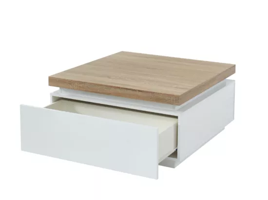 Table basse HALO II - 2 tiroirs - MDF laqué - Avec LEDs - Blanc et Chêne