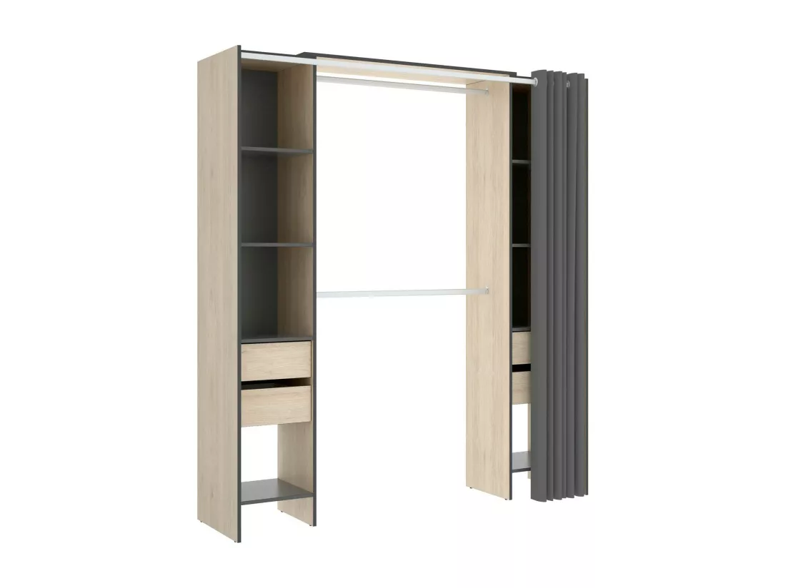 Armoire Dmanari, Structure pour dressing, Cintre ouvert, 180x50h205 cm, Chêne et Anthracite