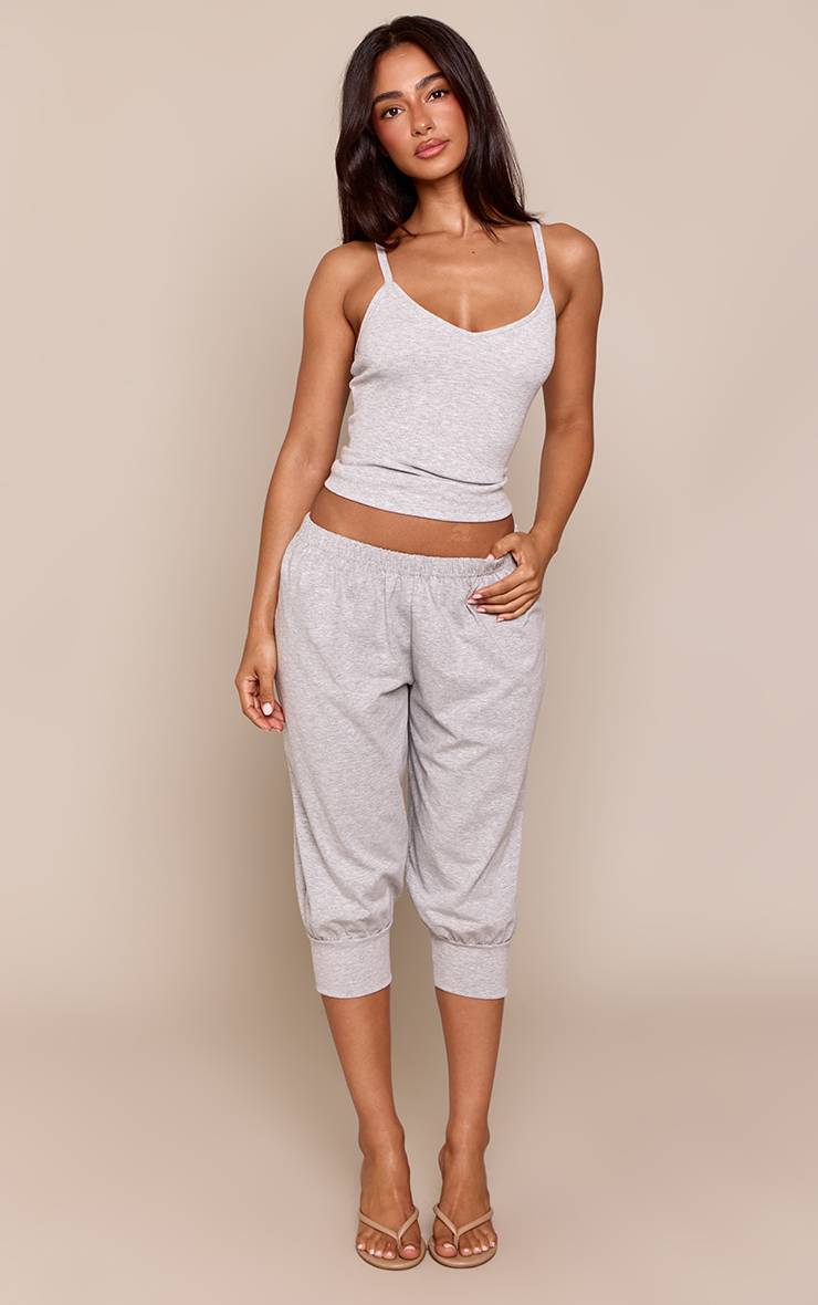 Gris Chiné Pantalon Capri À Revers En Jersey Petite
