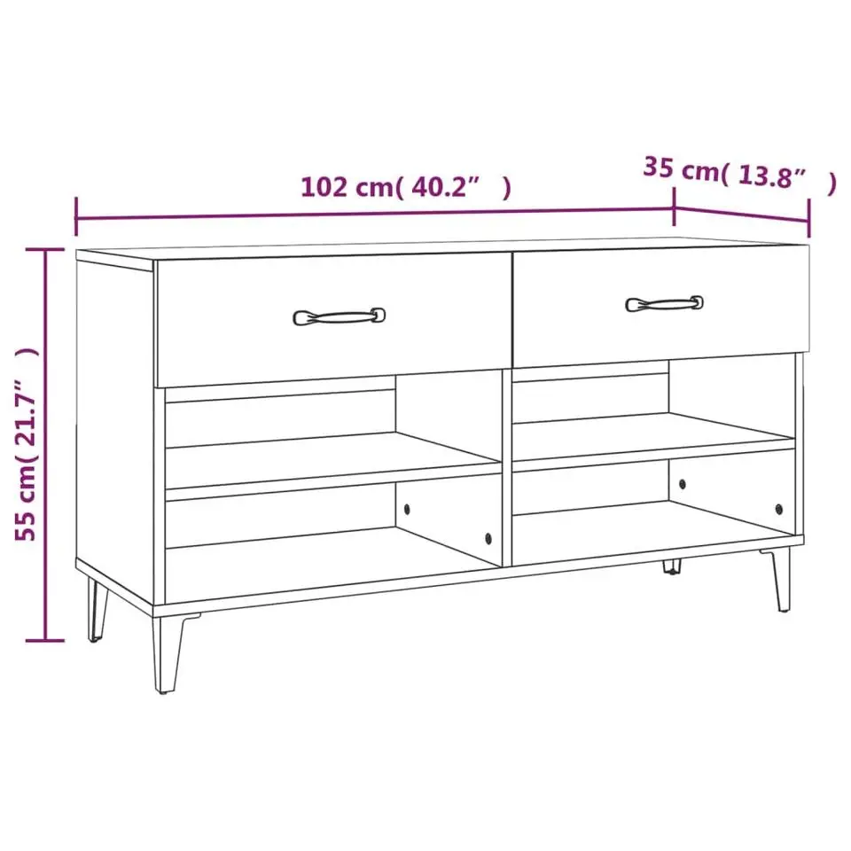 vidaXL - Schoenenkast 8 paar met 2 lades - Bruin eiken - Hout - 102x35x55 cm