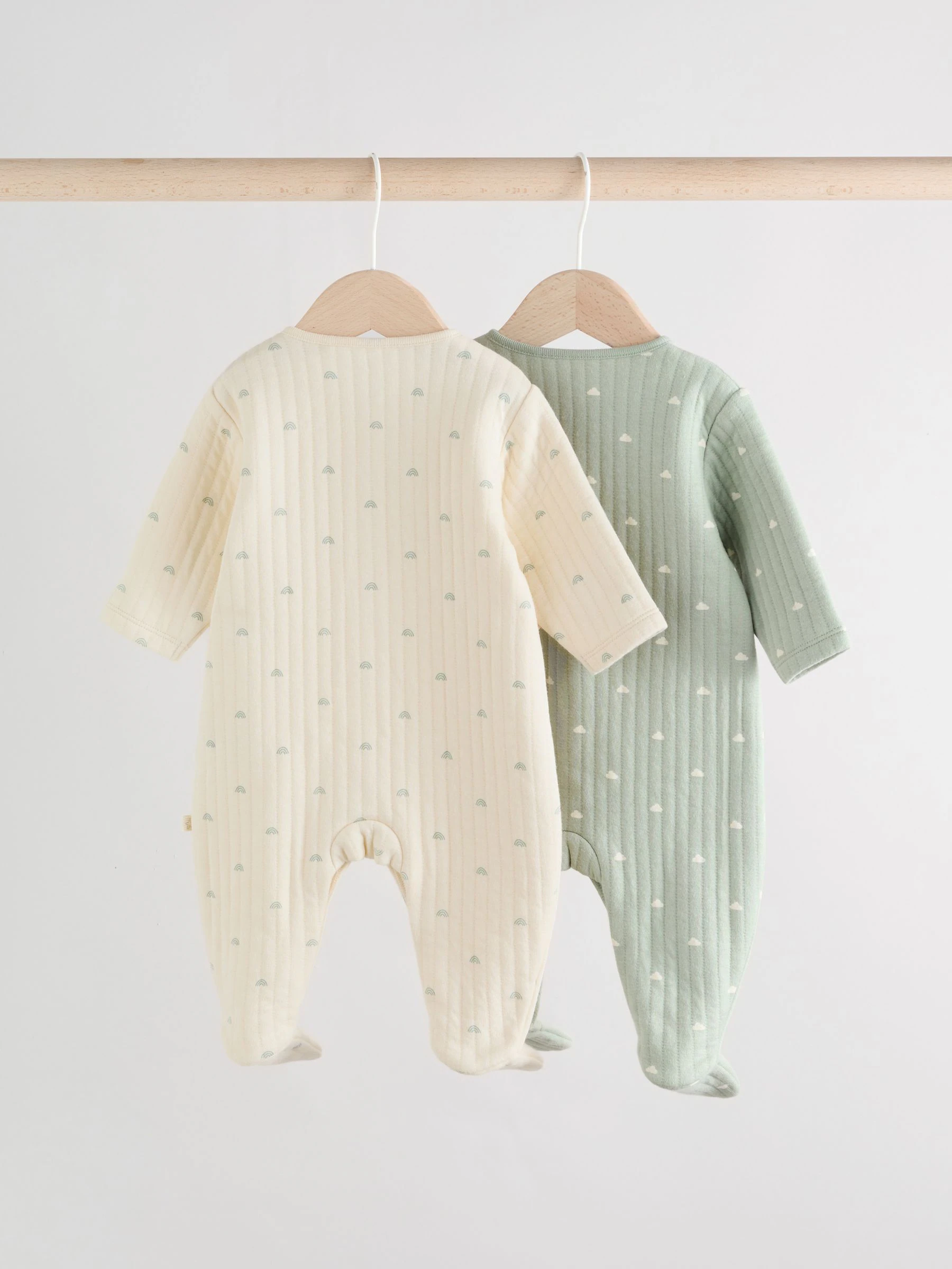 Grijs-groen - Baby Quilted Sleepsuits 2 Pack