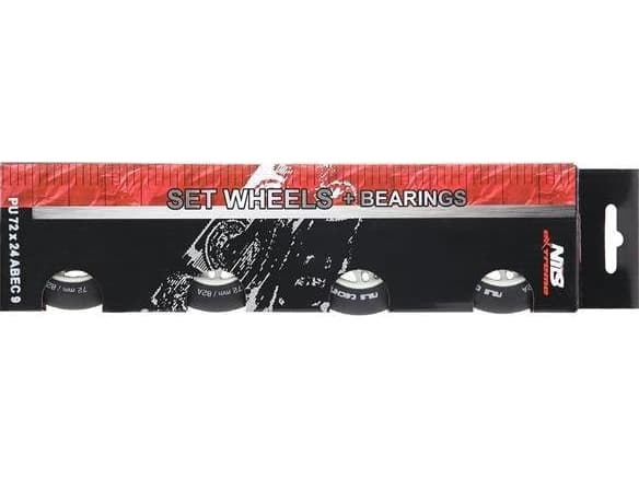 NILS Extreme PU 76x24 82A BLACK MATTE (4 stk) + ABEC-9 (8 stk) NILS EXTREME SET