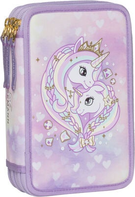 Beckmann Ryggsekk 22L inkl. Pennal, Flaske & Matboks, Unicorn Princess Purple