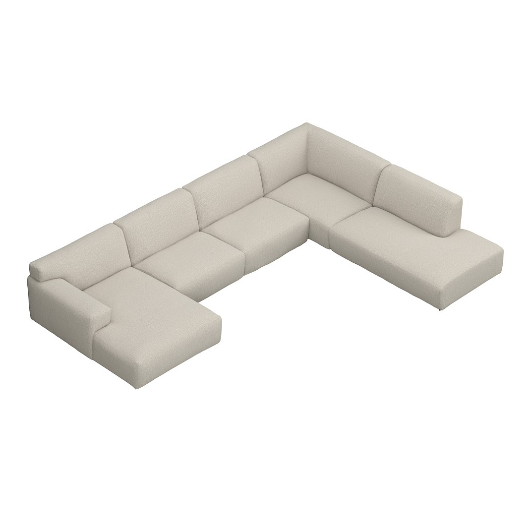 Vesta U-sofa Sjeselong venstre, 3-seter og åpen ende høyre. Big hjørnemodul, Tekstil Marsel Beige, sort metallben 10 cm, Comfort CM
