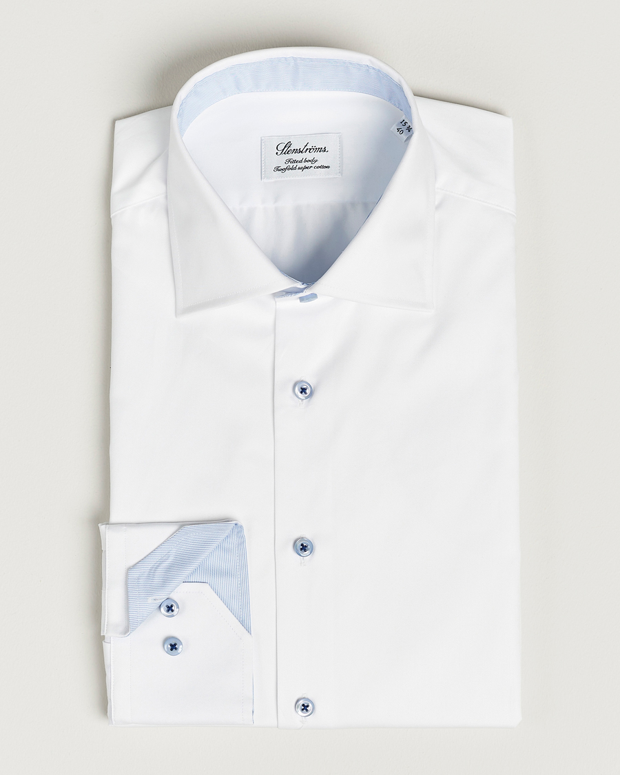 Stenströms Fitted Body Contrast Cut Away Shirt White
