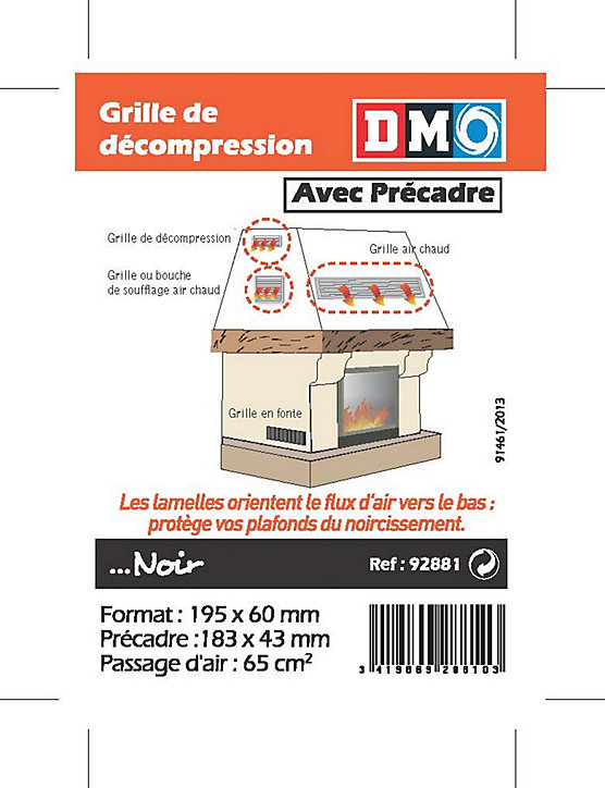 Grille de décompression avec précadre noir 195 x 60 DMO