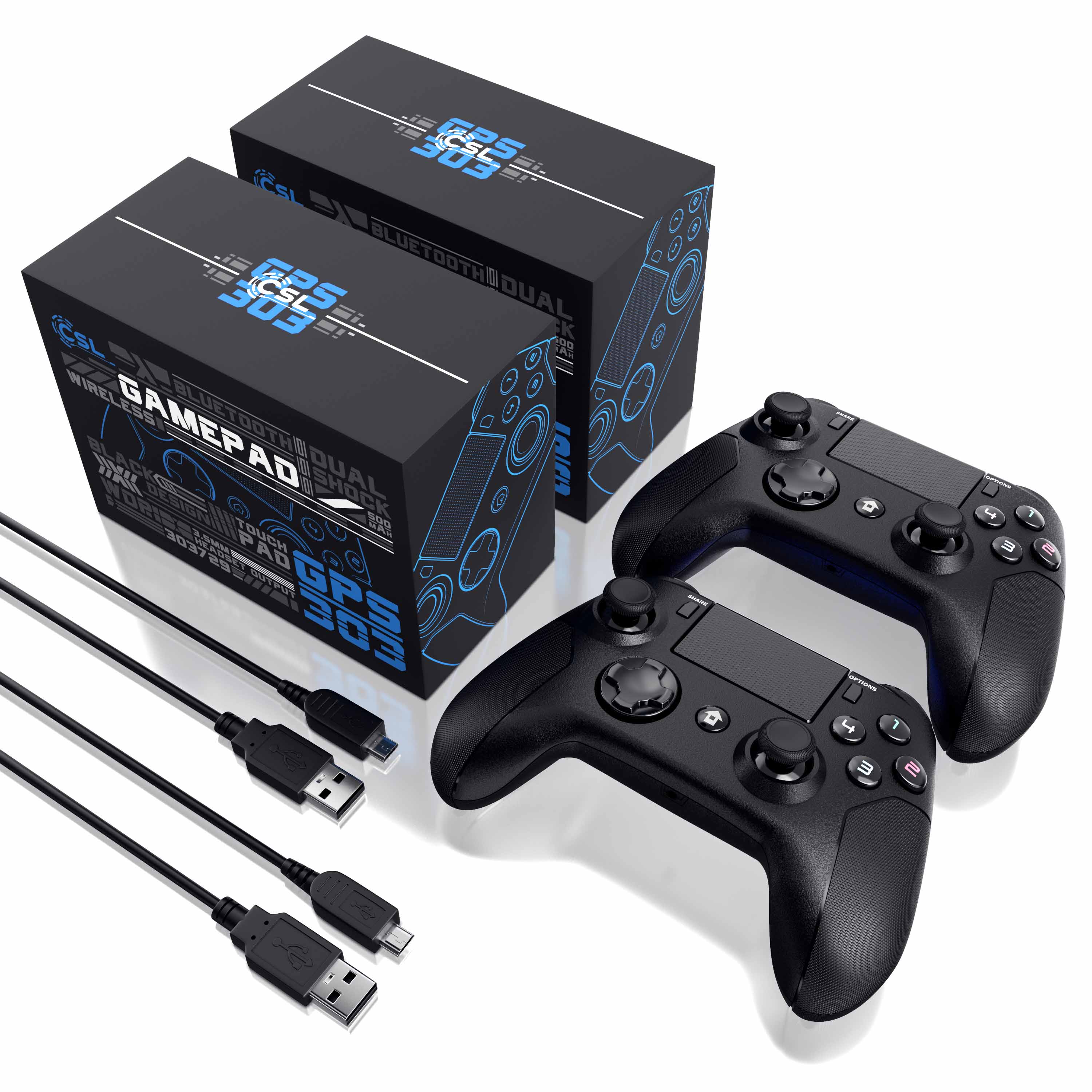 CSL 2x Bluetooth Gamepad Controller mit Dual Vibration für PS4 Touchpad / 3,5mm/ Gyrosensor