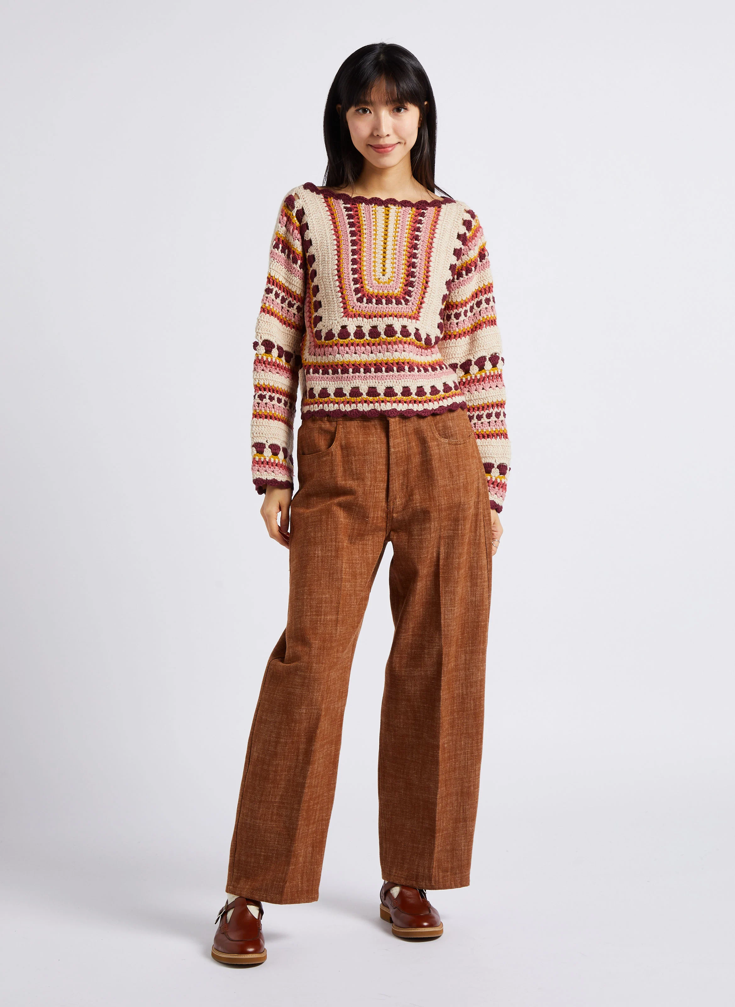 LORETTE - Pull crochet col rond | Multicolore