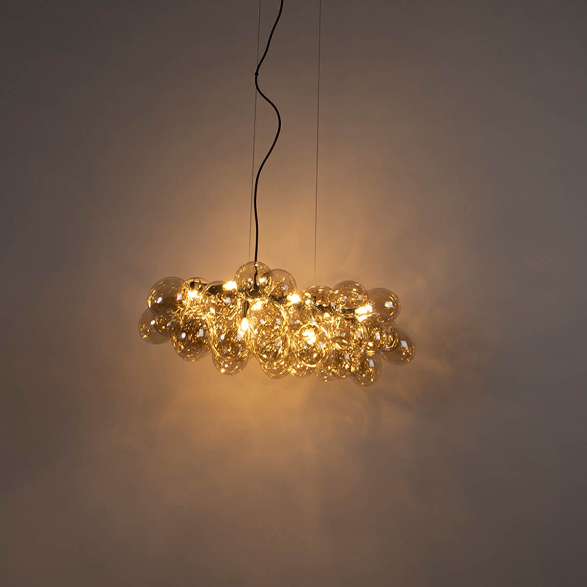 Design hanglamp zwart met amber glas 8-lichts - Uvas