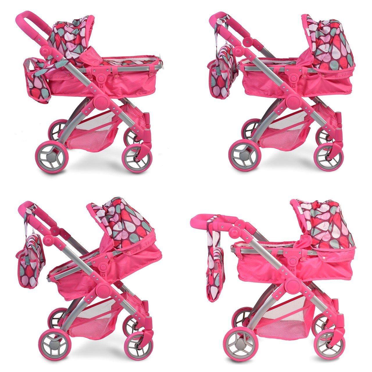 Moni Puppenwagen, Puppenbuggy Vicky 9620, Tasche, Schiebegriff höhenverstellbar in pink