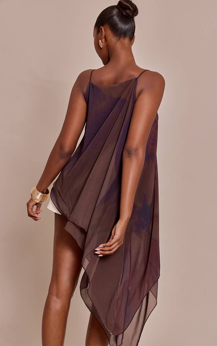 Mauve Top Long Asymétrique À Bretelles En Mousseline Imprimée