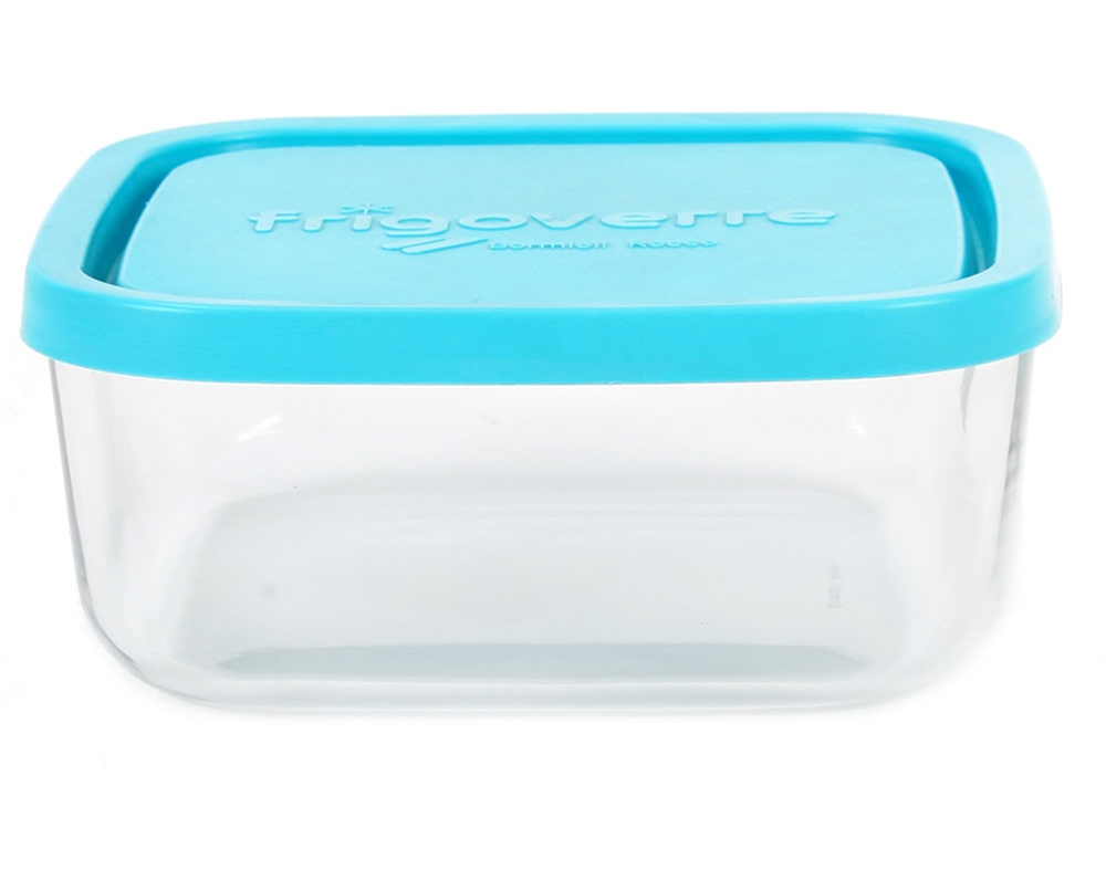 CAIXA HERMÉTICA FRIGOVERRE VIDRO COM TAMPA AZUL 15X15CM