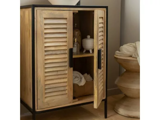 Meuble sous vasque en bois de manguier et métal Coralie