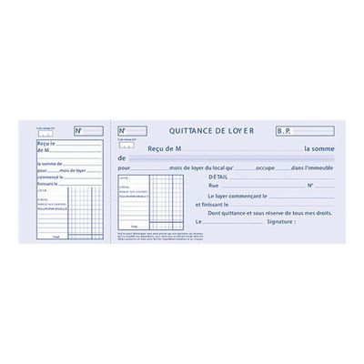 ELVE - Carnet à souche quittances de loyer - 50 feuillets - 10 x 27 cm