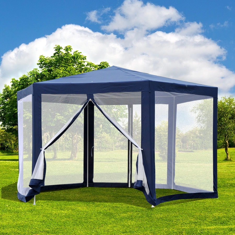 Outsunny Pavillon in sechseckiger Form blau