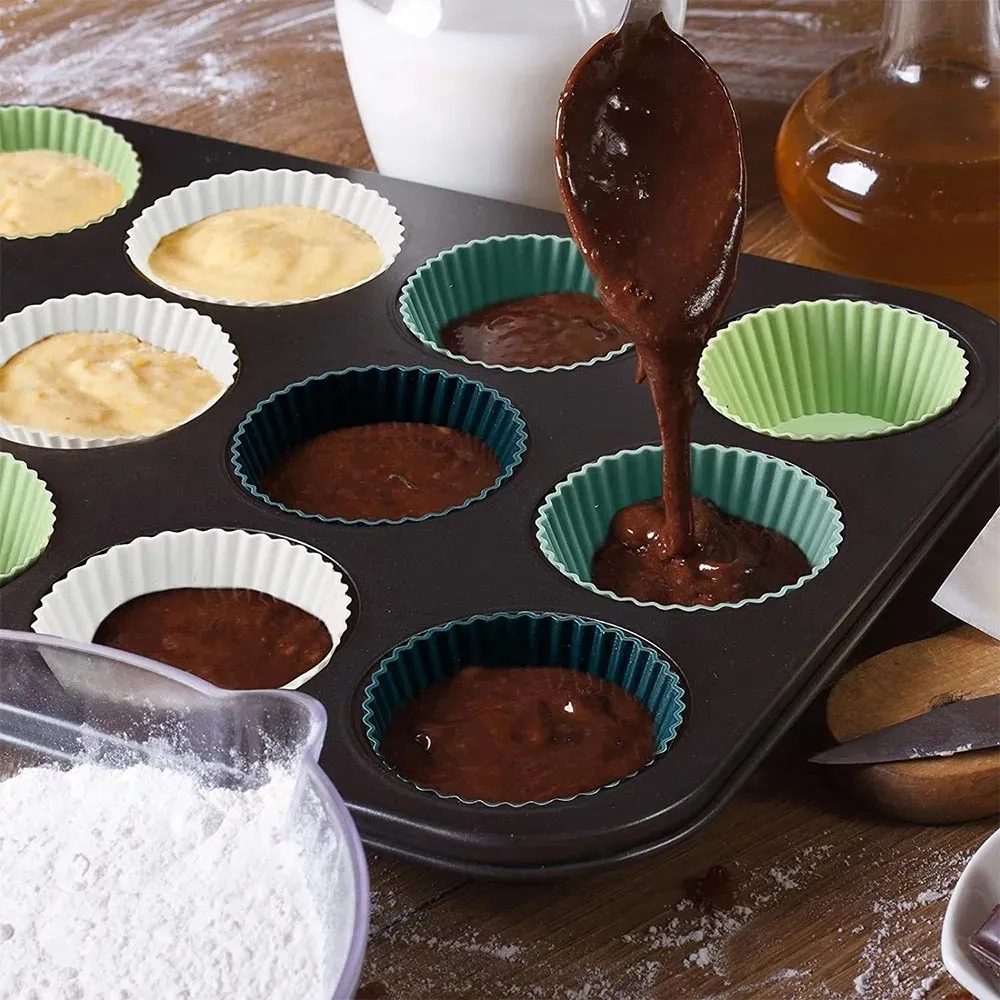(12er Set) Silikon Cupcake Förmchen Muffin Form Backform - Türkis / Grün / Weiss