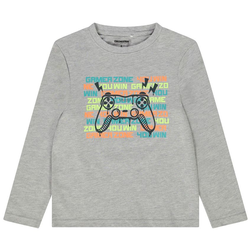 T-shirt manches longues print fantaisie pour garçon - Gris chiné