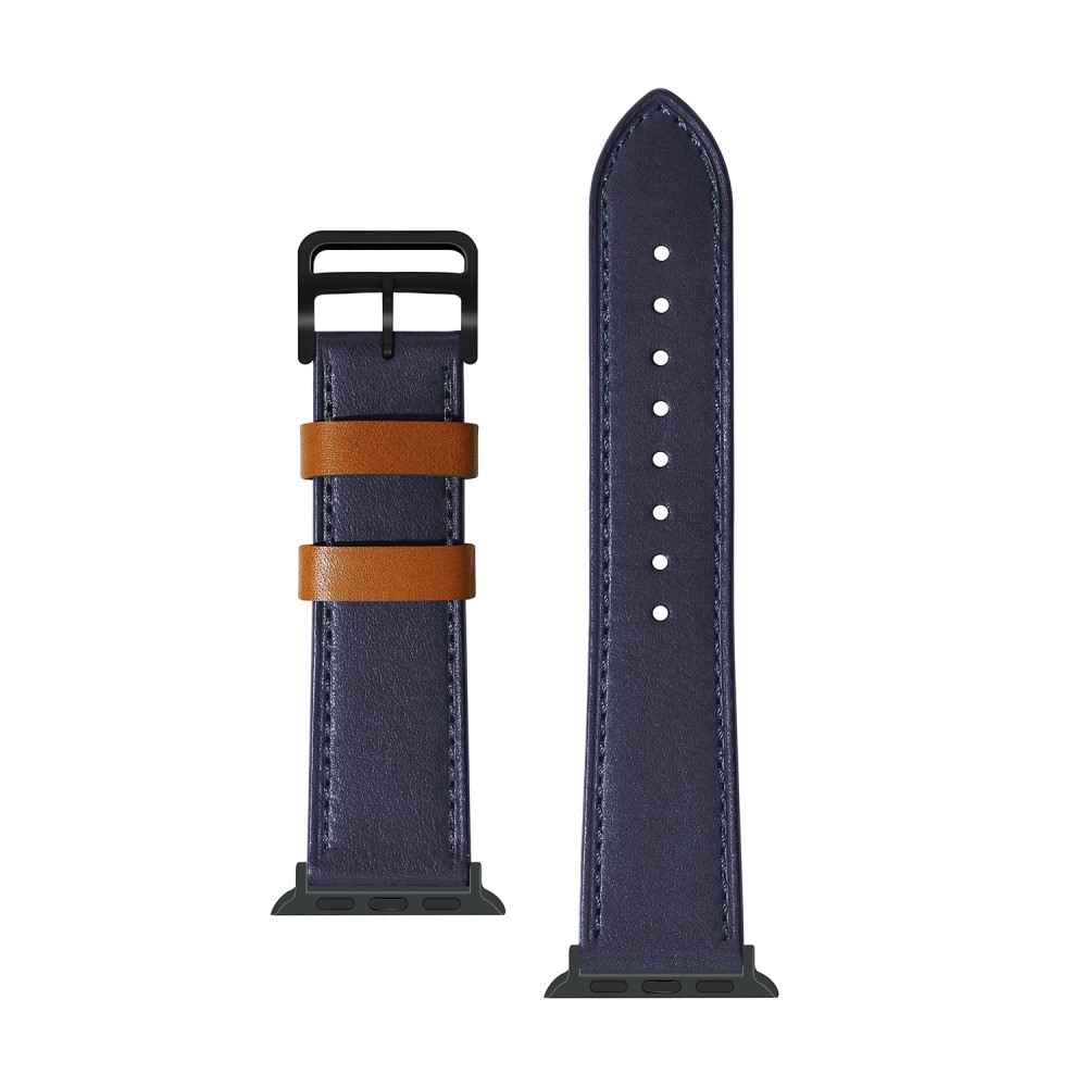 Apple Watch (49/46/45/44 mm) Echtleder Ersatz Armband mit Dornschliesse (Gelenkumfang 180-225 mm) - Dunkelblau