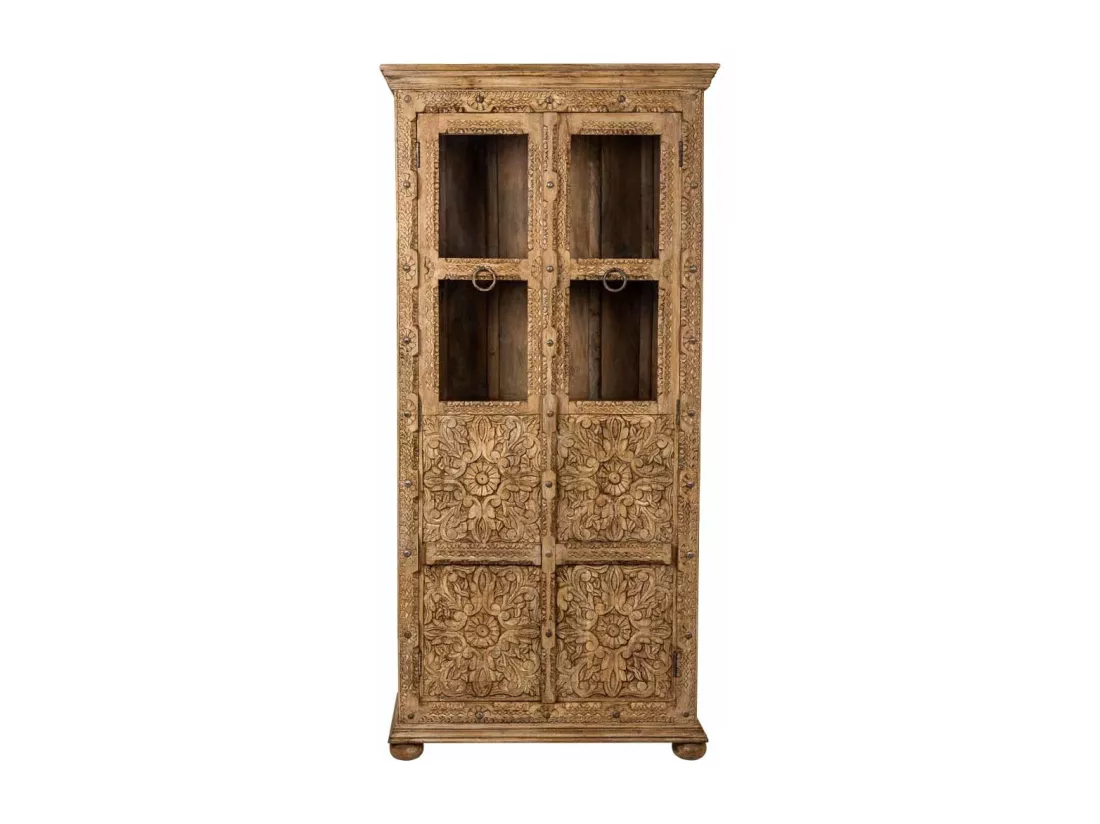 Vitrine en verre et bois artisanal marron 89x40x190h