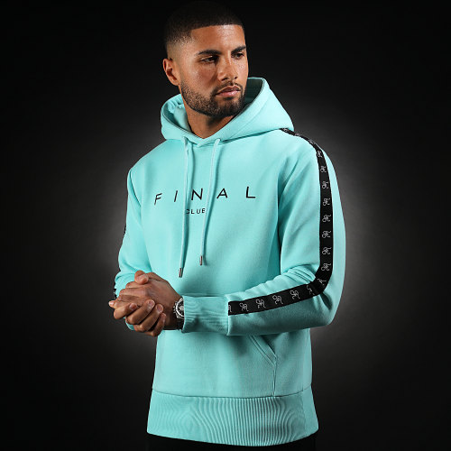 Sweat Capuche A Bandes Avec Broderie 780 Bleu Pastel