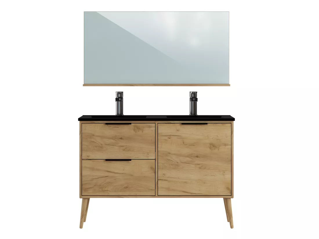 Meuble de Salle de Bain coloris Chêne rustique - Longueur 122 x Profondeur 46 x Hauteur 87 cm