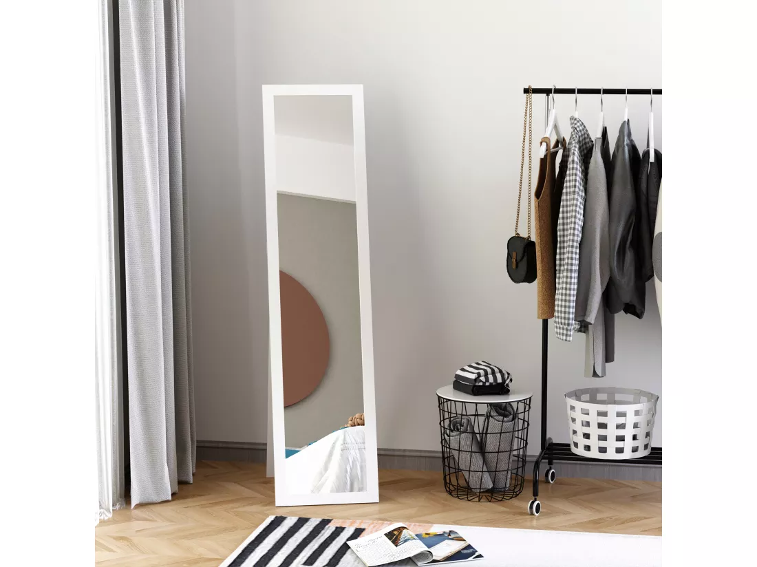 Miroir sur pied et mural rectangulaire dim. 37L x 48l x 152H cm blanc