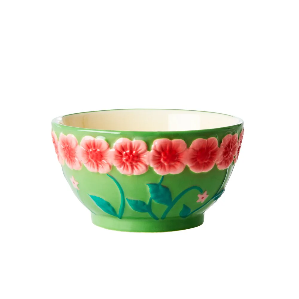 RICE  Keramik Embossed Flower skål, Sage Green - 250 ml.
