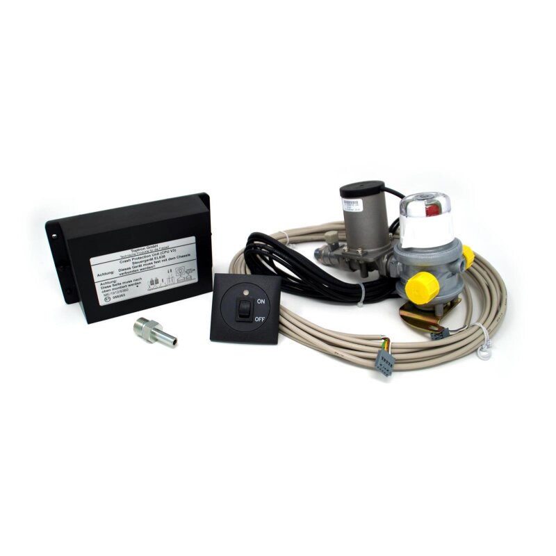 Cavagna 2-Flaschen Anlage, Gasdruckregler 30 mbar 1,5 kg/h mit Crash-Sensor