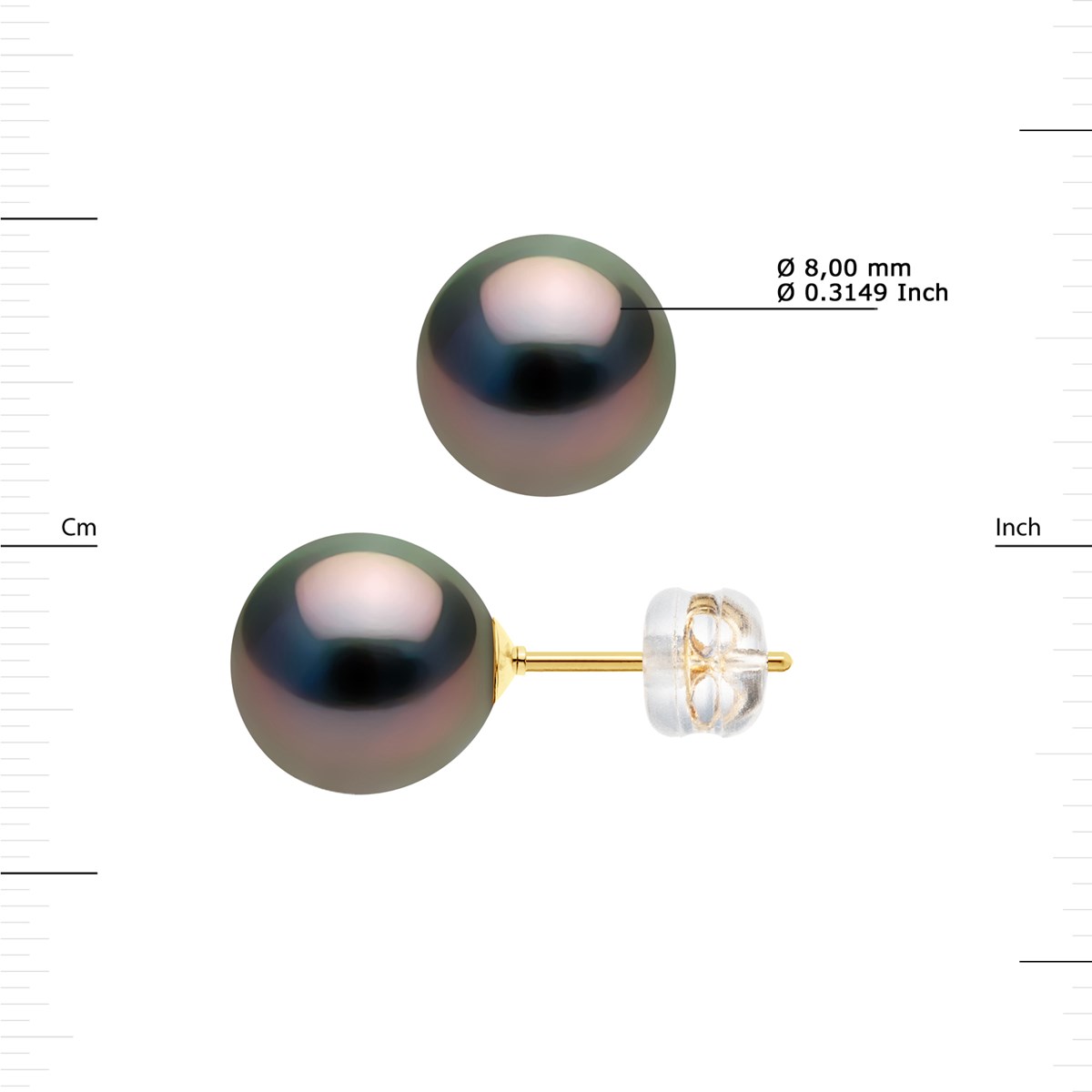 Clous d'Oreilles Perles de Tahiti Rondes 8-9 mm imperdables Or Jaune