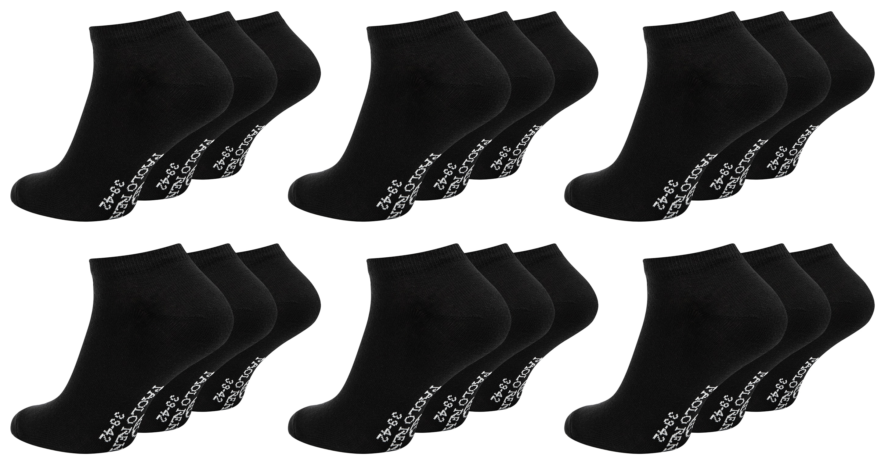 Paolo Renzo® Unisex Sneaker Baumwolle 12 Paar - Größe 35/38 - Schwarz