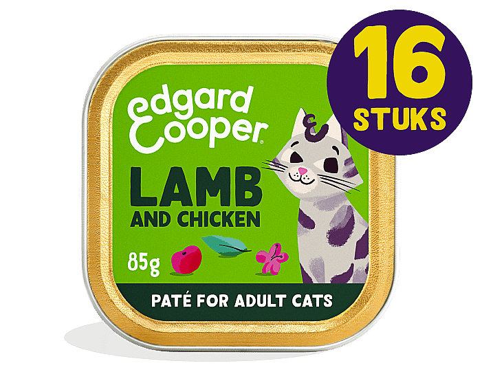 Edgard & Cooper Kuipjes Lam en Kip Pate Adult Kat 16 x 85 gram | 12576