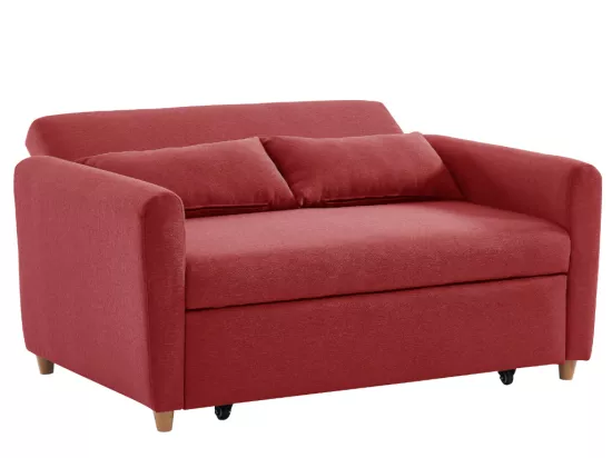 Canapé 2 places convertible en tissu rouge AYLA