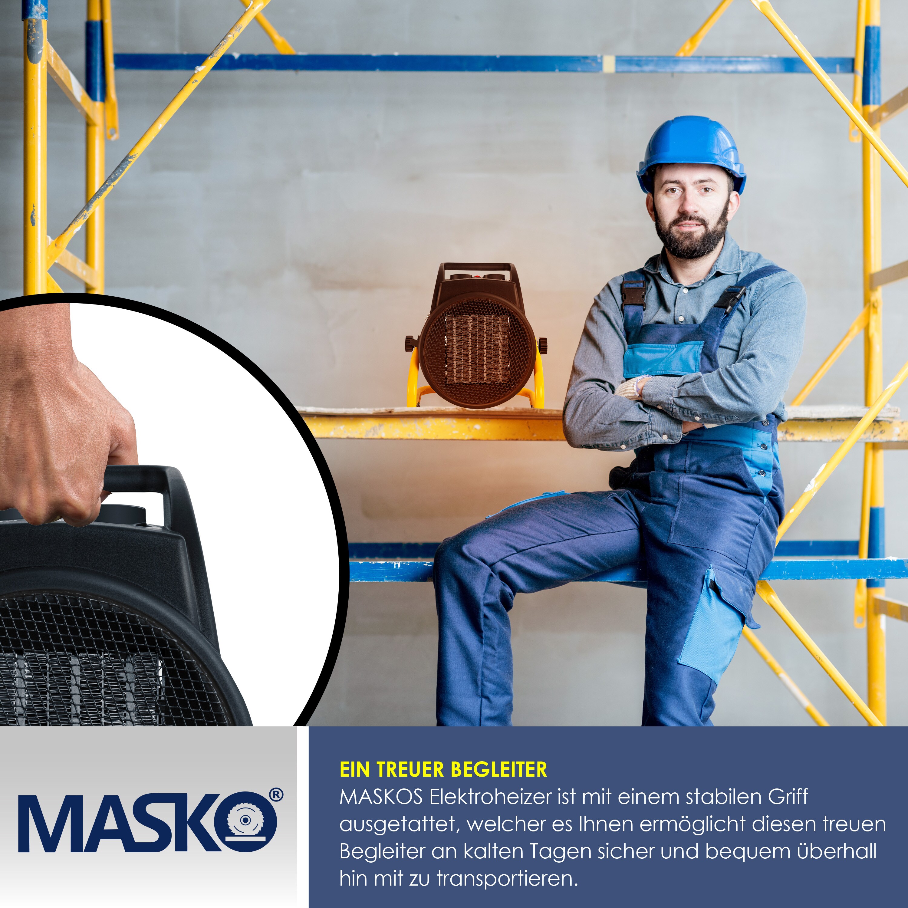MASKO® Elektroheizer Heizlüfter Bauheizer Keramik Heizstrahler elektrisch Heizgerät mit Thermostat Elektroheizer mit 3 Heizstufen, Heizgebläse für Innen- und Außeneinsatz