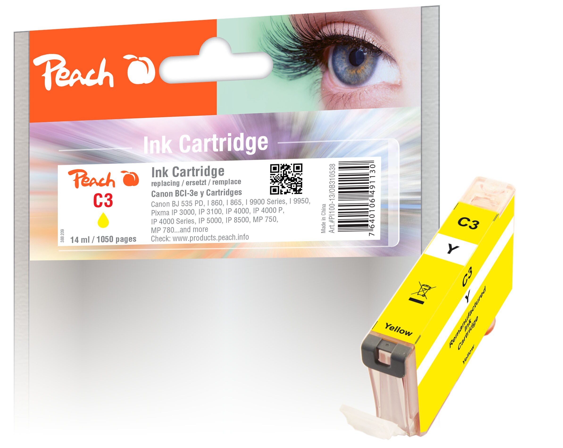 Peach C3 eY Druckerpatrone ye ersetzt Canon BCI-3eY, 4482A002 für z.B. Canon BJ 535 PD, Canon BJ 895 PD, Canon BJC 8200, Canon BJF 9000, Canon I 560 (wiederaufbereitet)