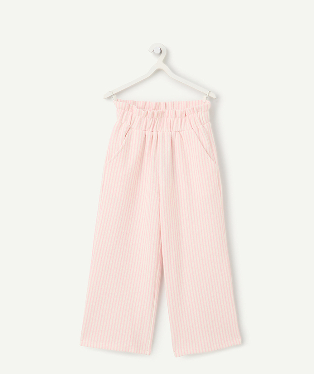 pantalon large fille en fibre recyclées rayé rose pâle et blanc