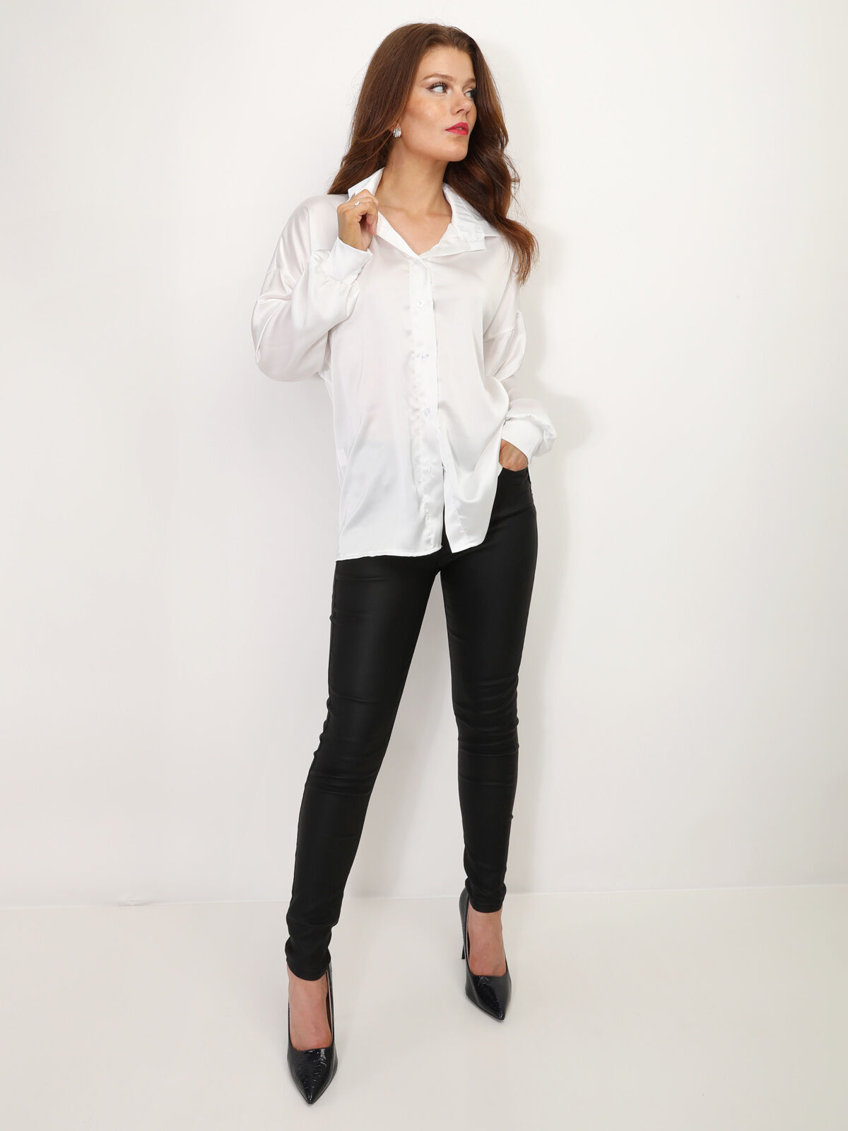 Chemise ample et satinée- Blanc