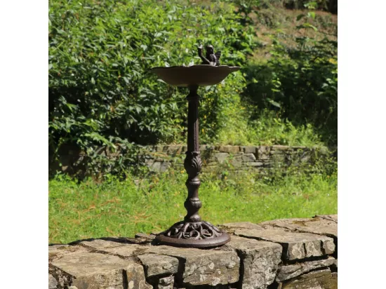 Mangeoire à oiseaux sur pied abreuvoir elfe jardin fonte marron 53cm