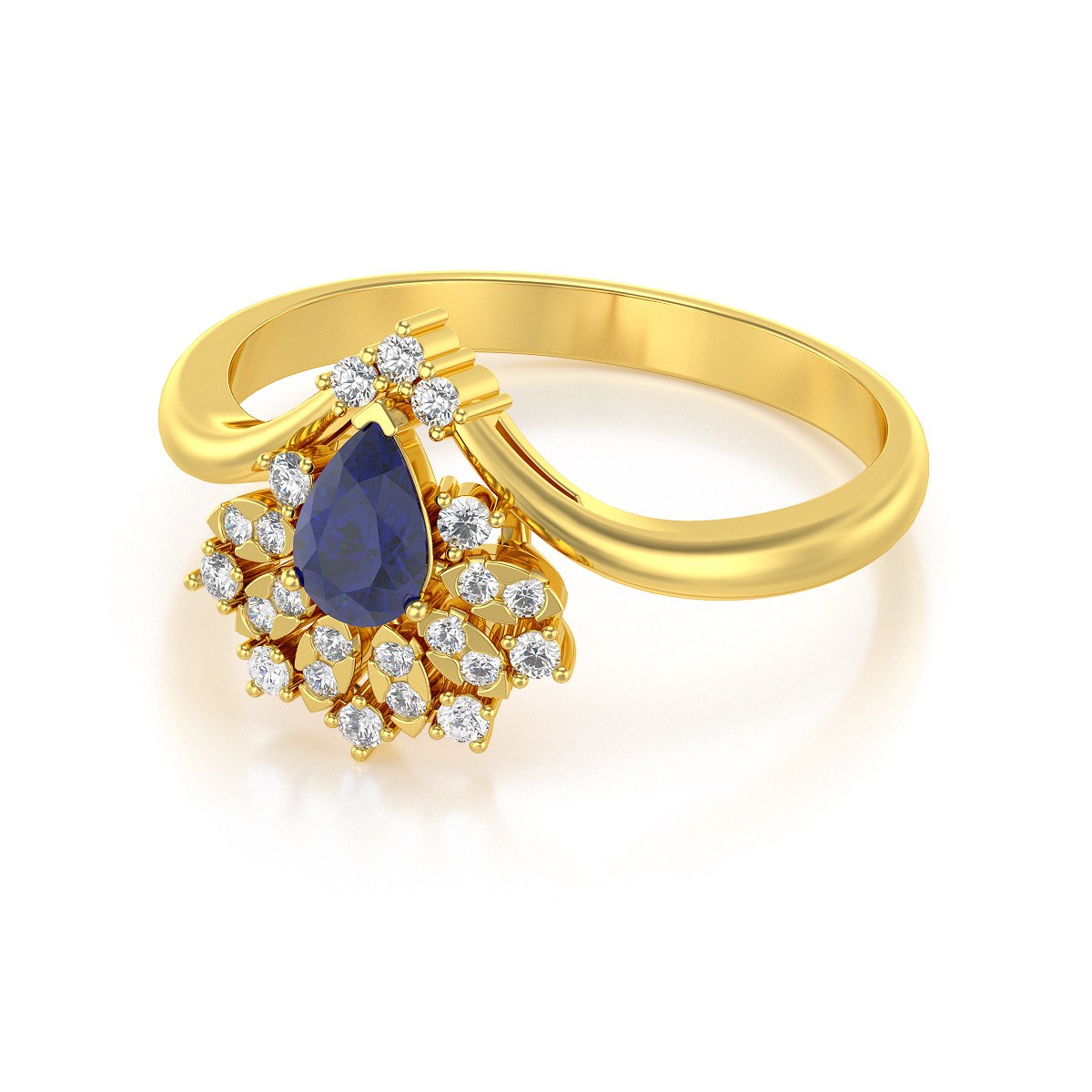 Bague ADEN Or 585 Jaune Saphir et diamants 3.6grs
