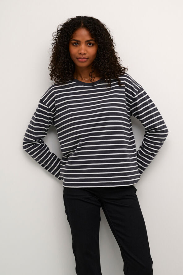 Kaffe KAwinny LS T-Shirt Black oyster/ant. white stripe
